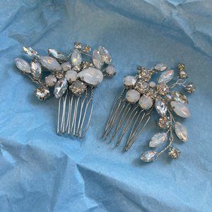 NEW/UNUSED Crystal & Opal Bridal Hair Pin Comb Set